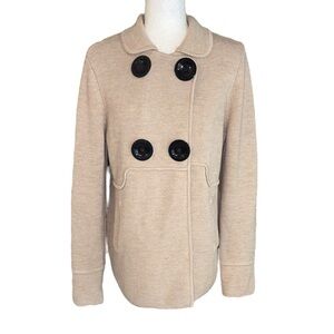 Magaschoni Tan Double Breasted Collared Knit Sweater Jacket Cardigan - M